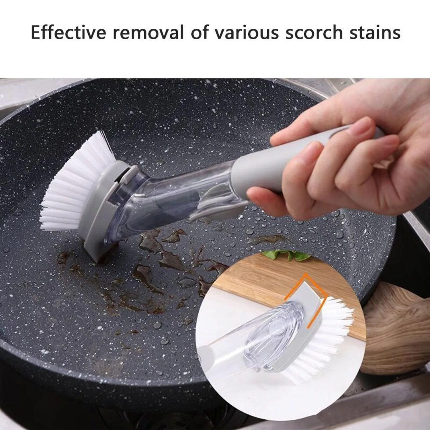 1271A 2-in-1 Dishwashing Brush, Long Handle Wash Pot Brush Washing Dish