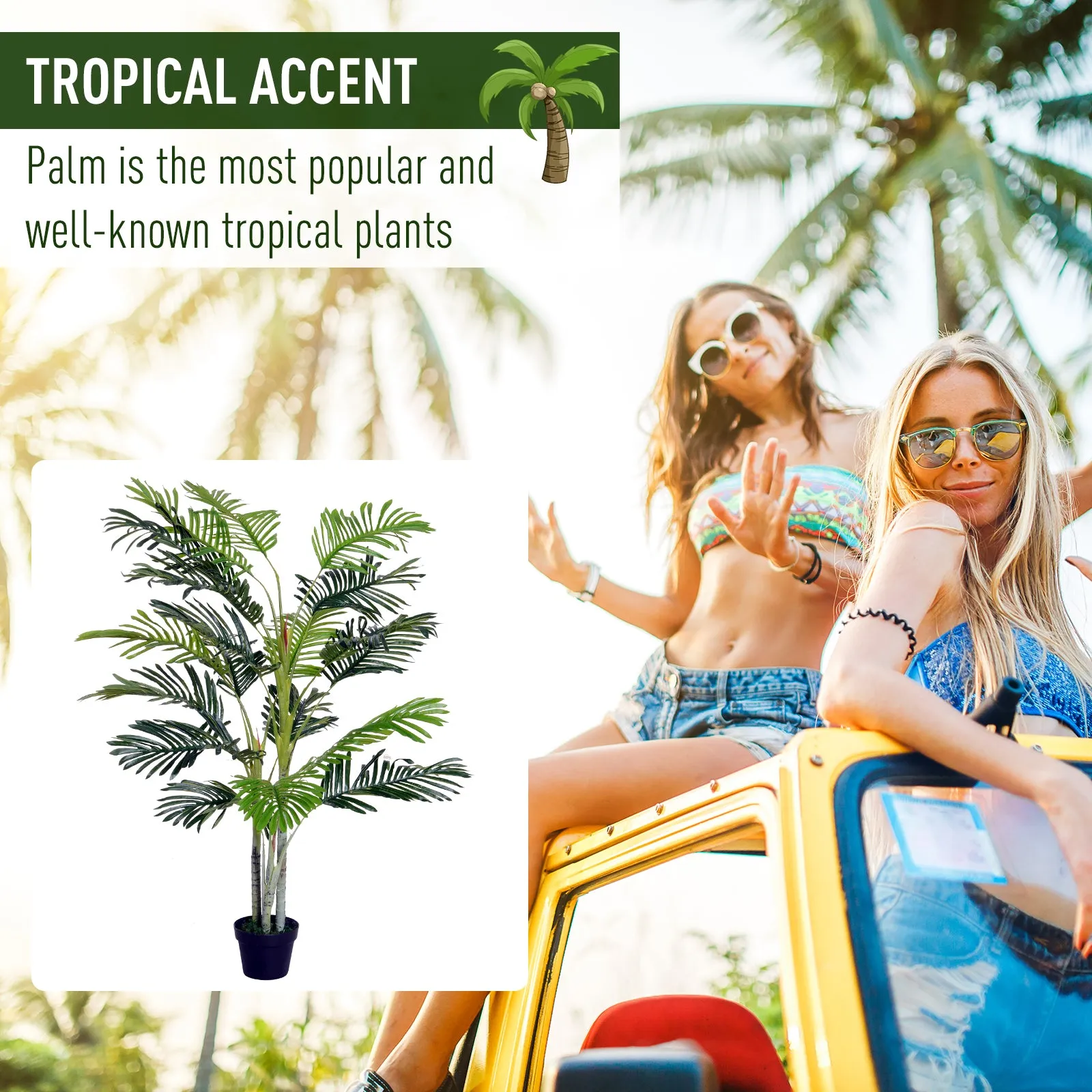 150cm(5ft)  Artificial Palm Tree Decorative Indoor Faux Green Plant w/Leaves Home Décor Tropical Potted Home Office