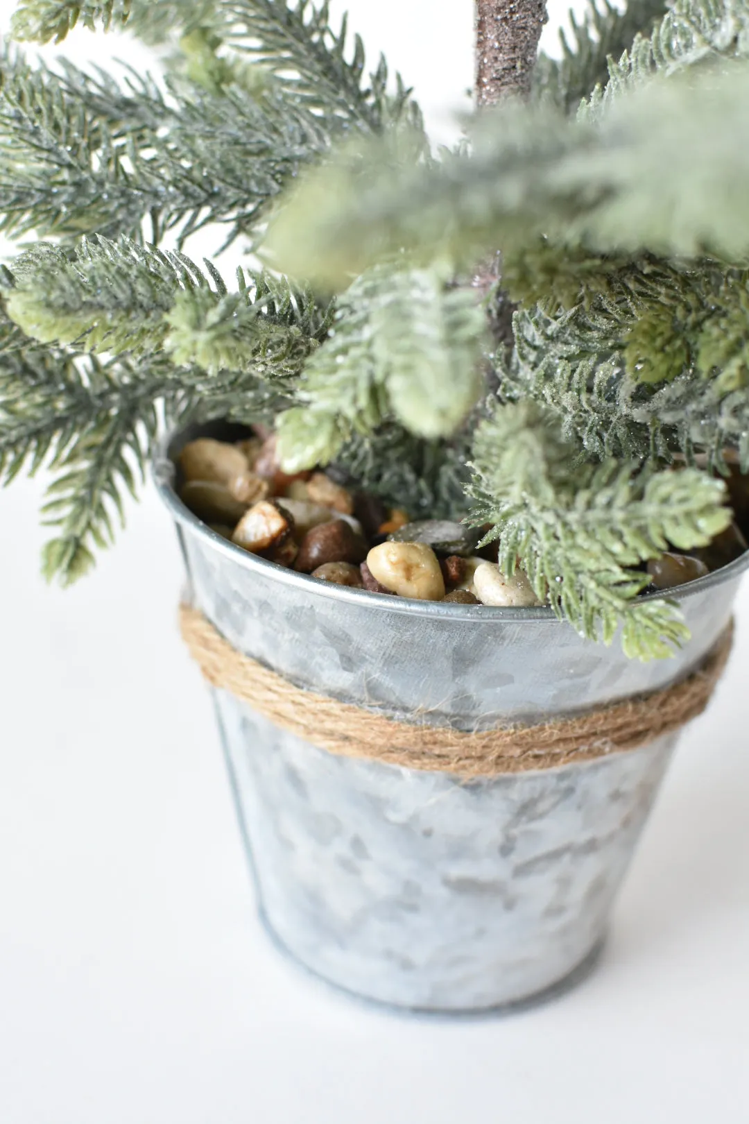 18" Faux Frosted Potted Tree in Galvanized Pot