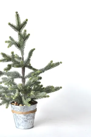 18" Faux Frosted Potted Tree in Galvanized Pot