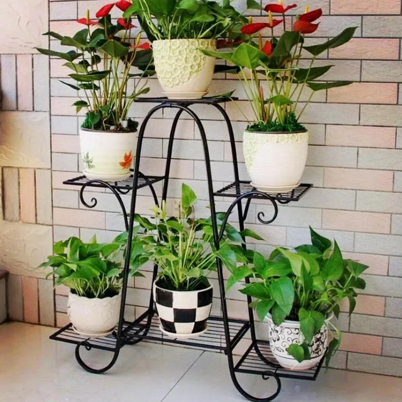 6 Tier Flower Pot Stand Wrought Iron Plant Holder Metal Rack Display