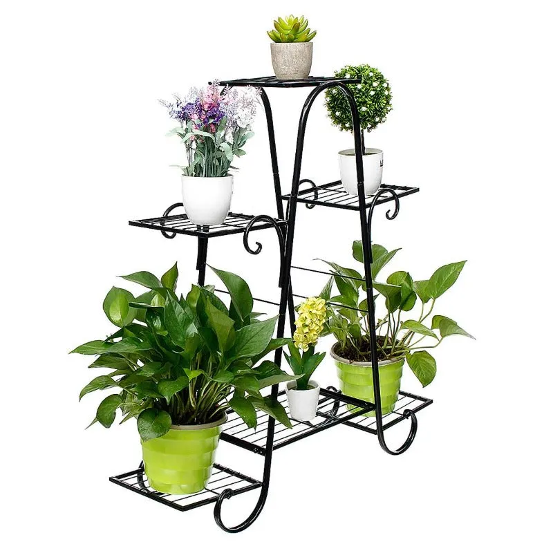 6 Tier Flower Pot Stand Wrought Iron Plant Holder Metal Rack Display