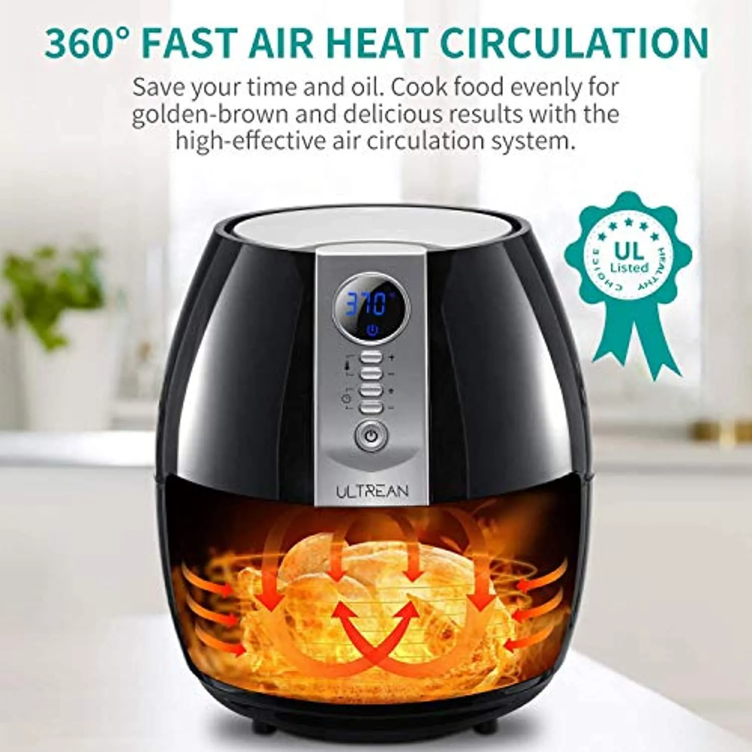 Air Fryer, 4.2 Quart (4 Liter) Electric Hot Air Fryers Oven Oilless Cooker with LCD Digital Screen and Nonstick Frying Pot