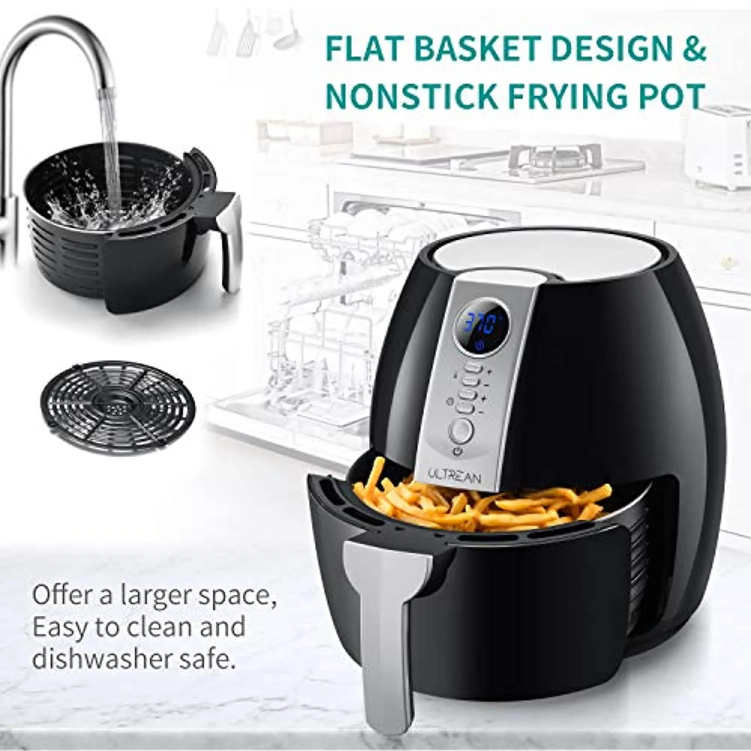 Air Fryer, 4.2 Quart (4 Liter) Electric Hot Air Fryers Oven Oilless Cooker with LCD Digital Screen and Nonstick Frying Pot