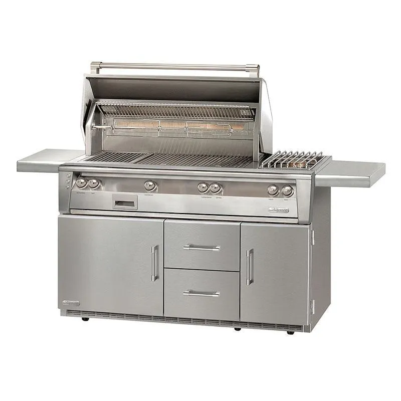 Alfresco 56" Freestanding Grill On Refrigerated Base in Stainless Steel W/Sear Zone & Rotisserie - NG