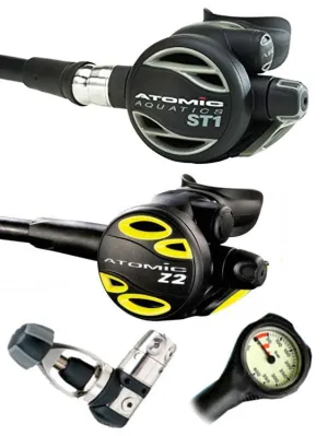 Atomic Aquatics ST1 Regulator Set (DIN or Yoke) & Free Termo Gauge