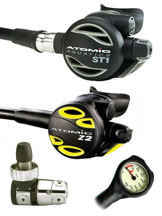 Atomic Aquatics ST1 Regulator Set (DIN or Yoke) & Free Termo Gauge