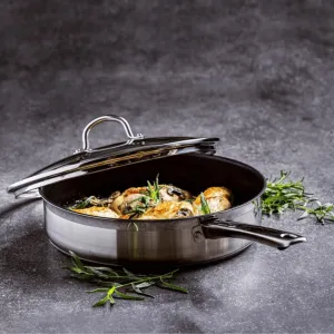 BK Allround Satin Stainless Steel PFAS-Free Ceramic Coating Non-Stick Pan with Lid - 28cm