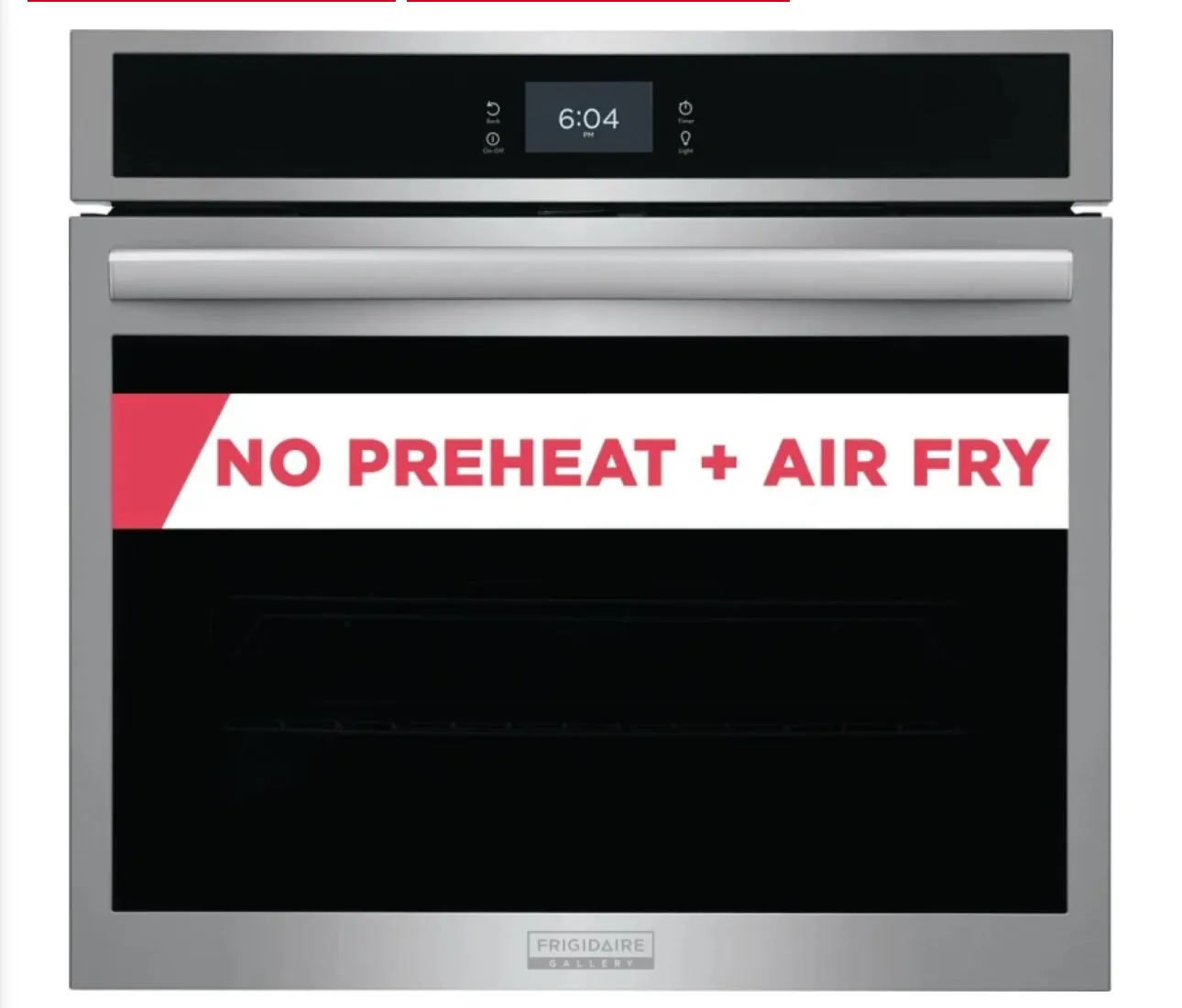 Frigidaire Gallery Series  GCWS3067AF
30 Inch Single Electric Wall Oven with Air Fry, 5.3 Cu.Ft. Capacity, Total Convection, Self Clean, Touch Screen Control Panel, No Pre Heat, Steam Bake, Temperature Probe, Glide Rack, Air Sous Vide, Control Lock,