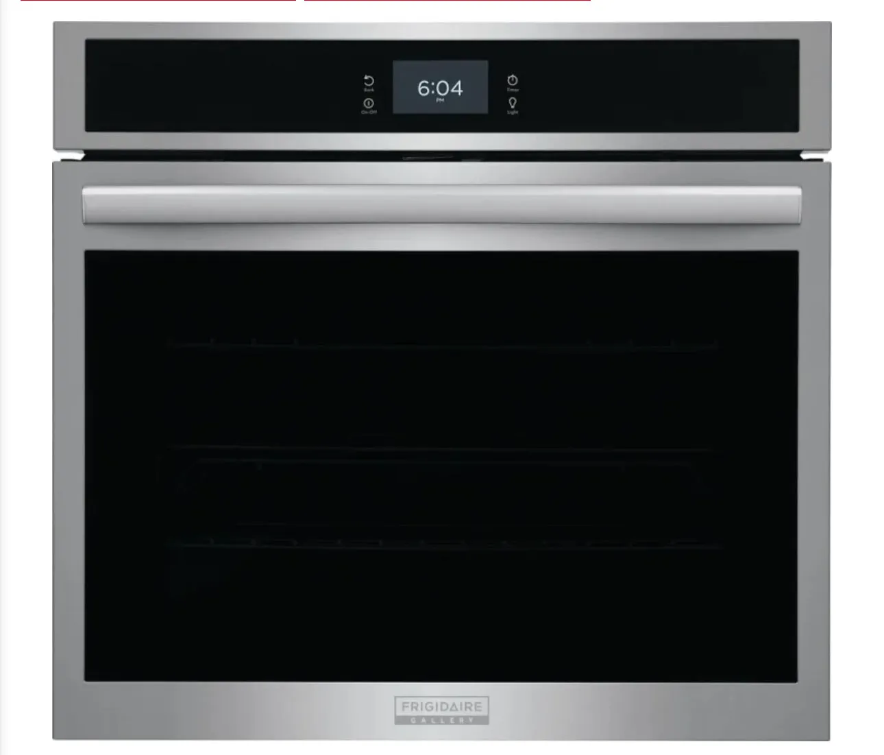 Frigidaire Gallery Series  GCWS3067AF
30 Inch Single Electric Wall Oven with Air Fry, 5.3 Cu.Ft. Capacity, Total Convection, Self Clean, Touch Screen Control Panel, No Pre Heat, Steam Bake, Temperature Probe, Glide Rack, Air Sous Vide, Control Lock,