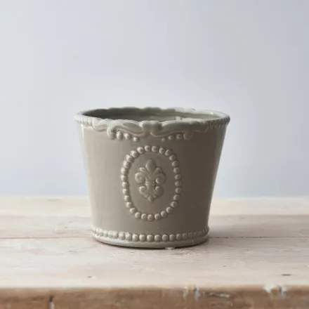 Grey Fleur De Lis Plant Pot