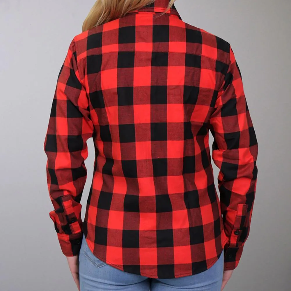 Hot Leathers FLL3002 Ladies Black and Salmon Long Sleeve Flannel