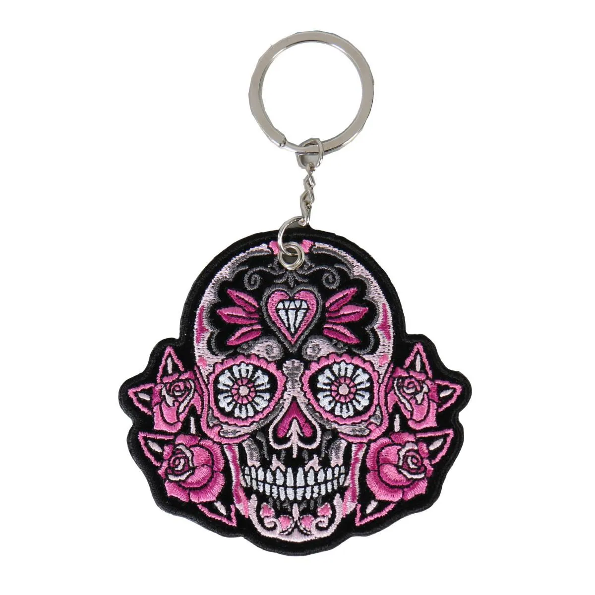 Hot Leathers KCH1014 Colored Sugar Skull Embroidered Key Chain