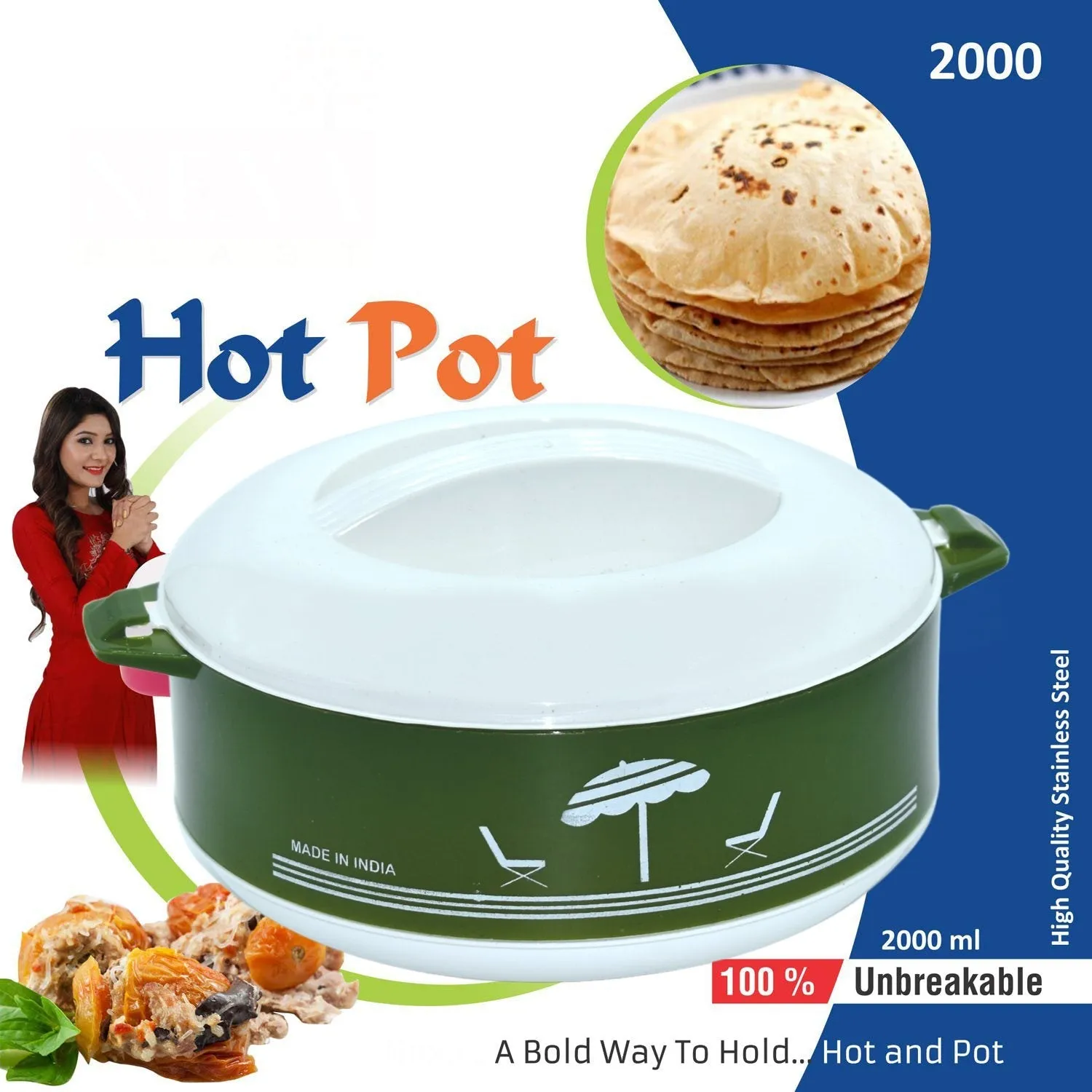 Insulated With Inner Stainless Steel Serving Casserole with Lid