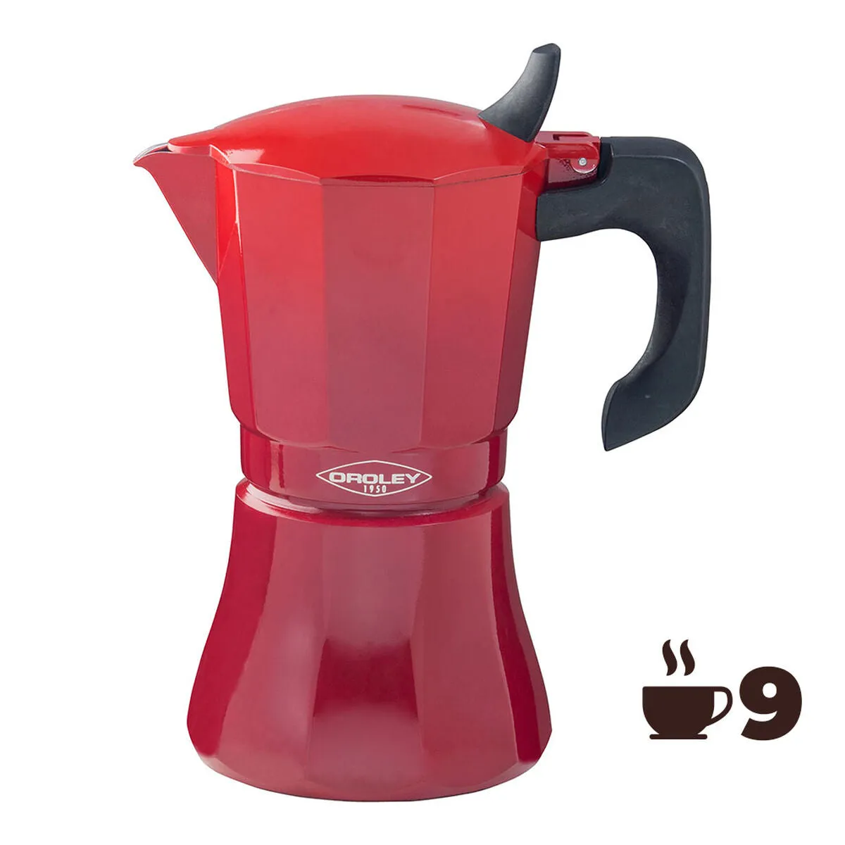 Italian Coffee Pot Oroley Petra 9 Cups Red Aluminium