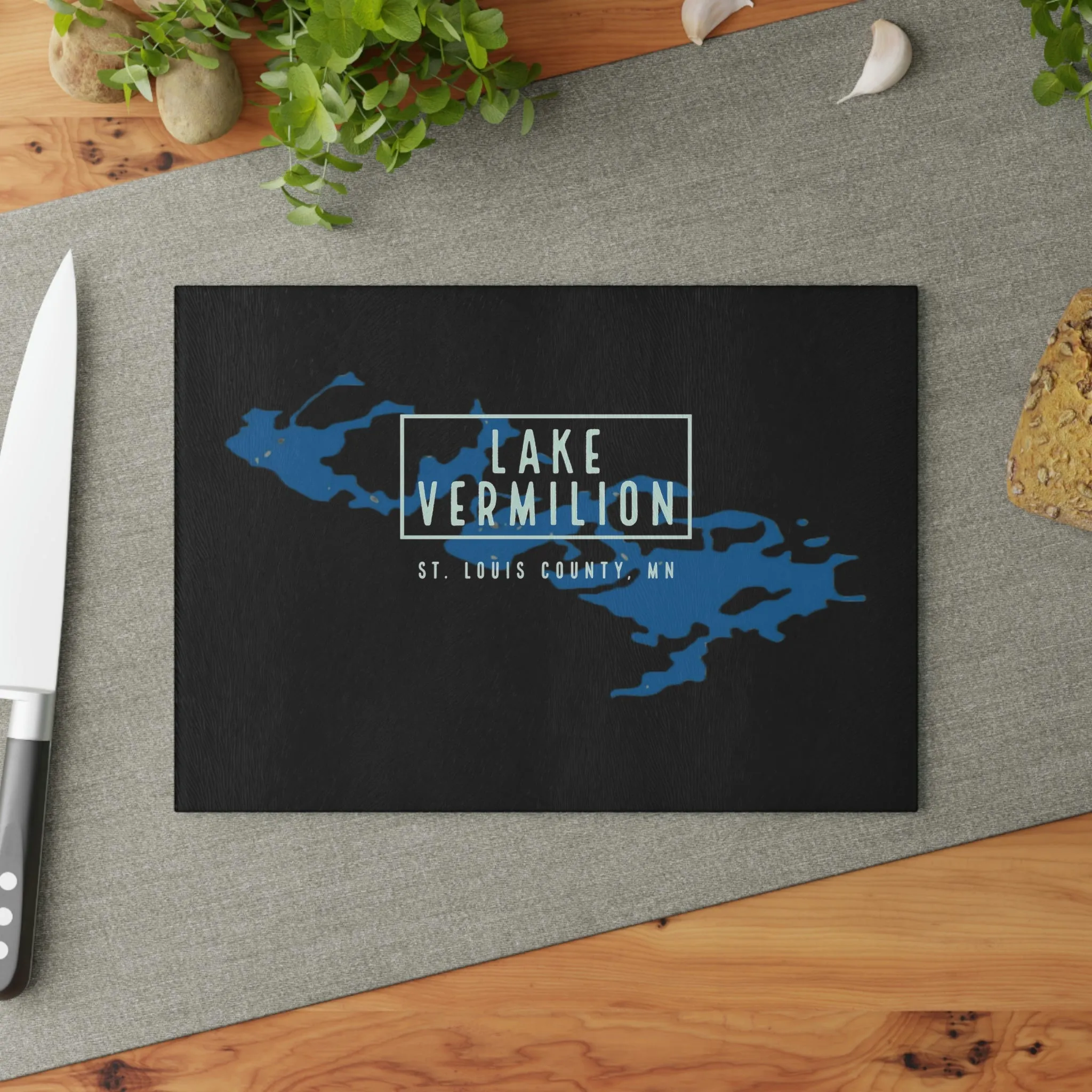 Lake Vermilion - black backed - Glass Cutting Board