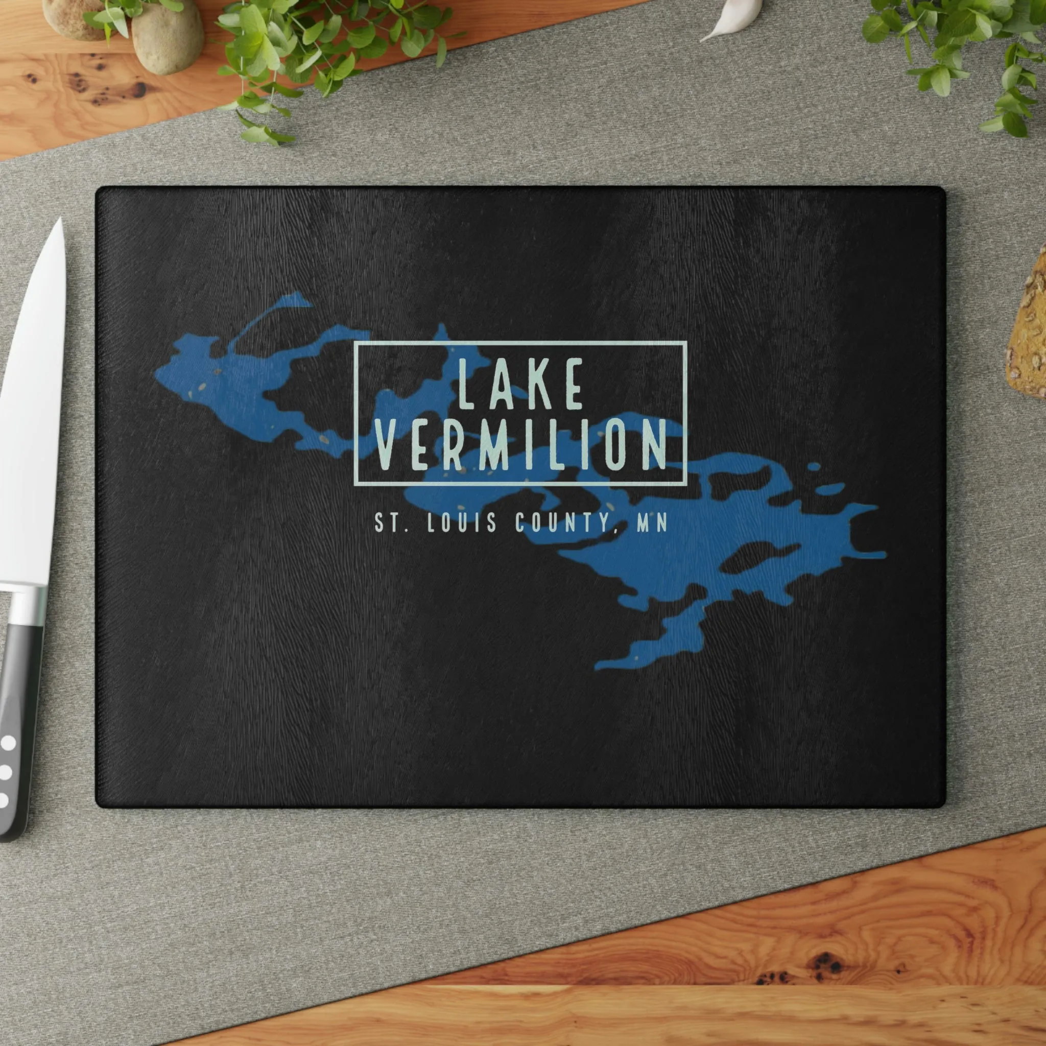 Lake Vermilion - black backed - Glass Cutting Board