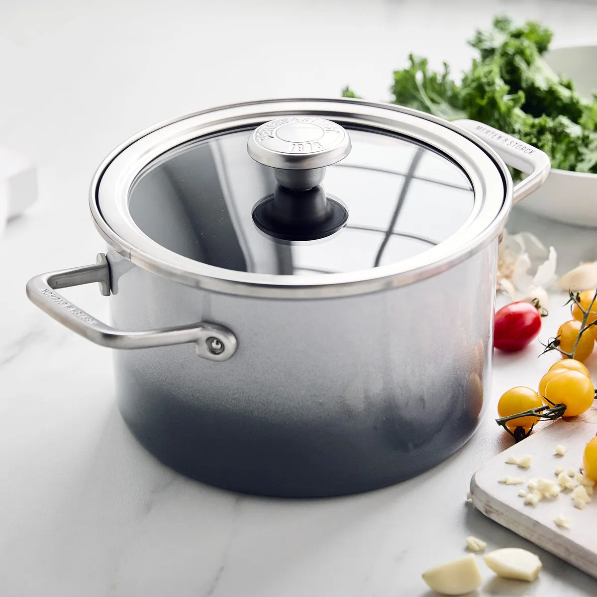 Merten & Storck Steel Core Enameled 4-Quart Stockpot with Lid | Cloud Gray