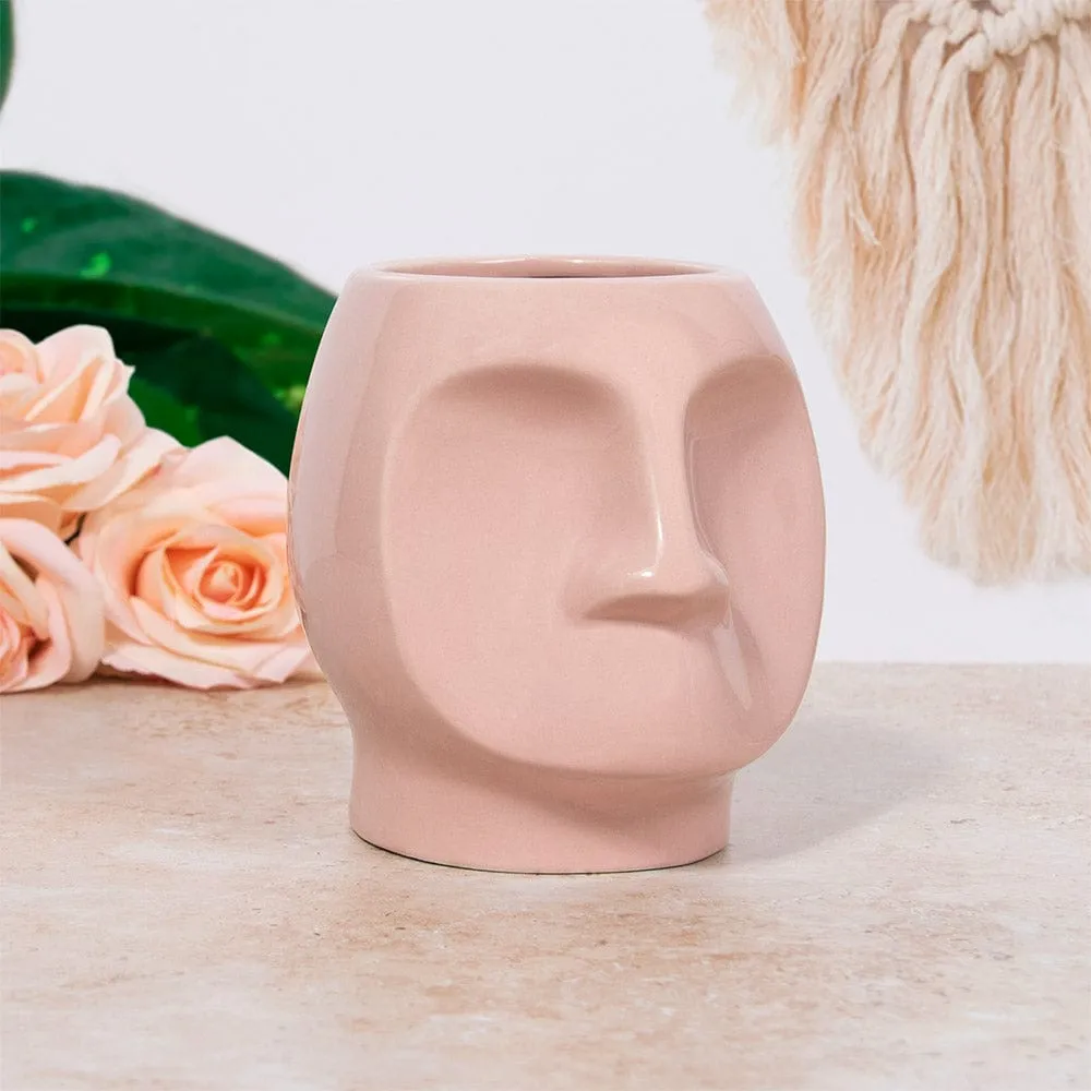 Minimalistic Nude Ceramic Face Plant Pot - 14cm