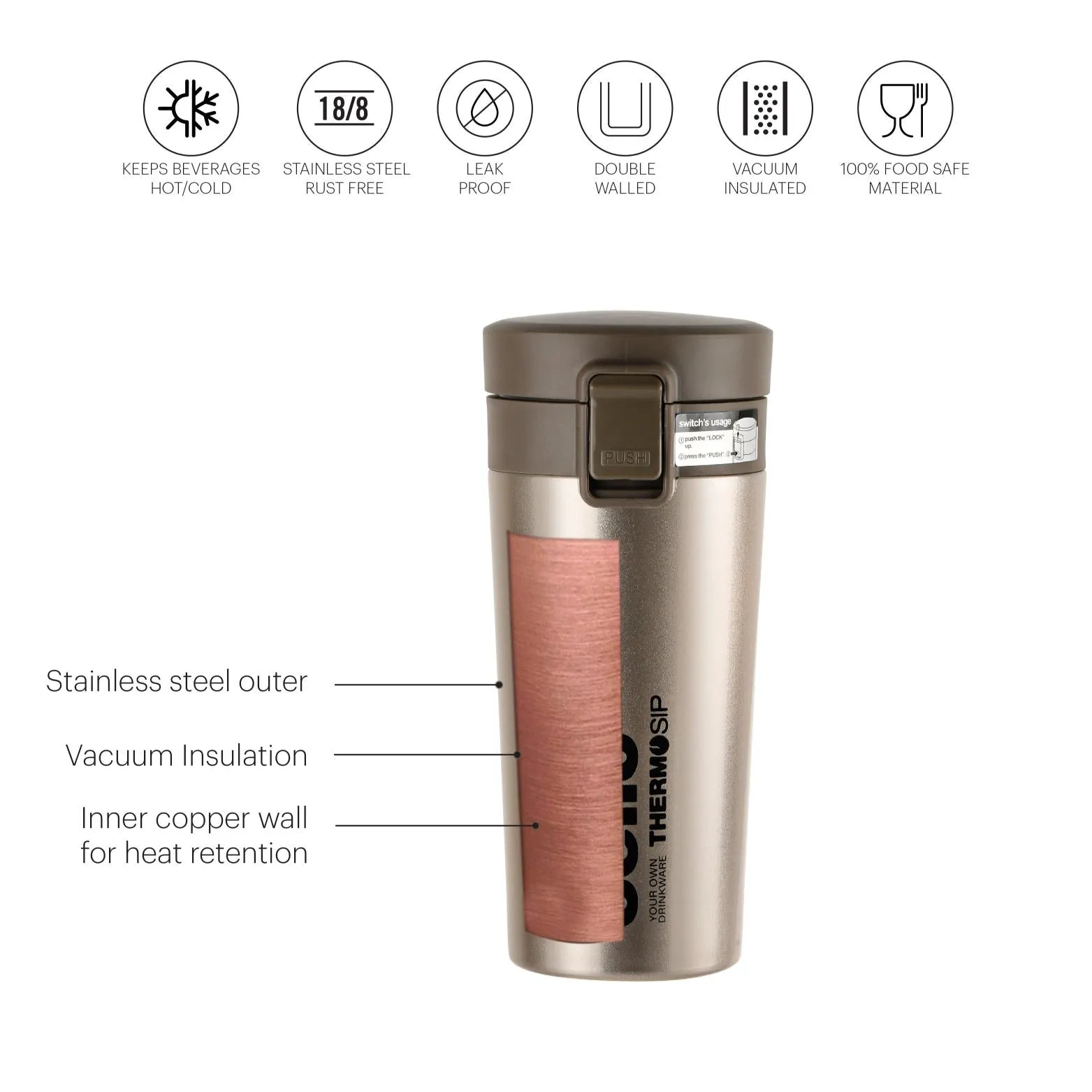 Monty Flask, Vacusteel Water Bottle, 450ml