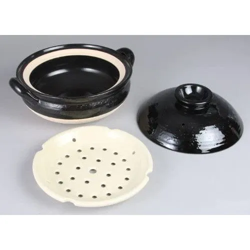 NAGATANIEN Steam Donabe 3-5 People 31cm Black Large Clay Pot