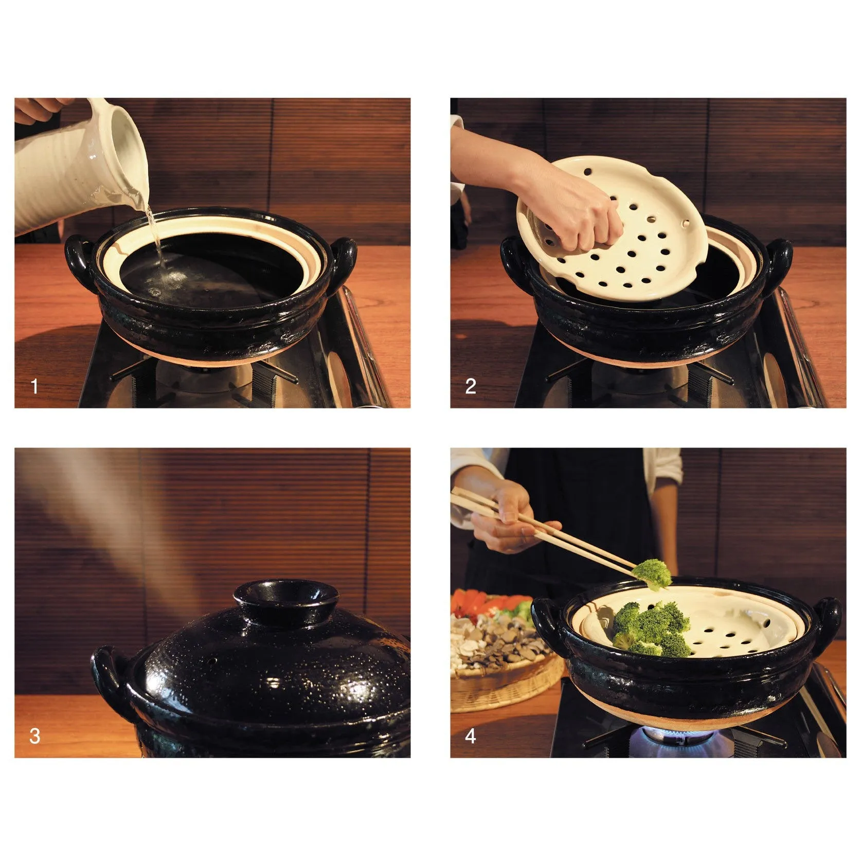 NAGATANIEN Steam Donabe 3-5 People 31cm Black Large Clay Pot