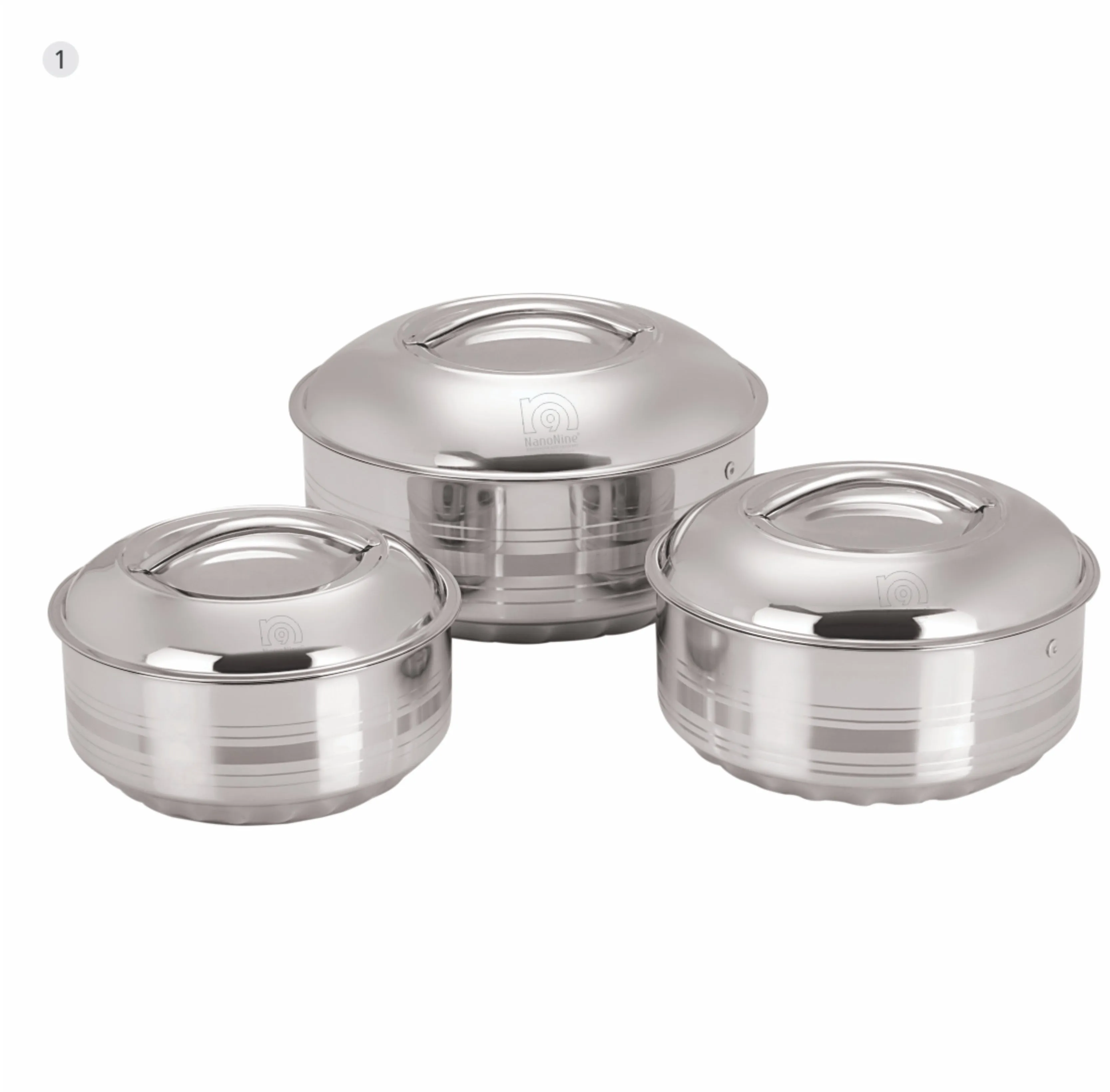 NanoNine Hot Shine 900 ml   1.4 L   1.9 L Double Wall Insulated Hot Pot Stainless- Steel Casserole with Steel Lid.