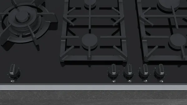 Neff T29TS79N0 90cm Black Ceramic Glass Gas Hob - Black/Stainless Steel Top Trim