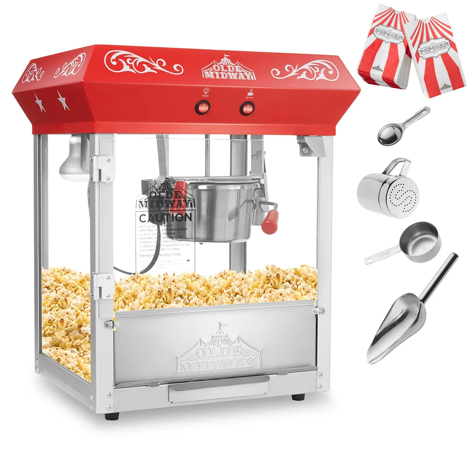 Olde Midway Bar Style Popcorn Machine Maker Popper with 6-Ounce Kettle