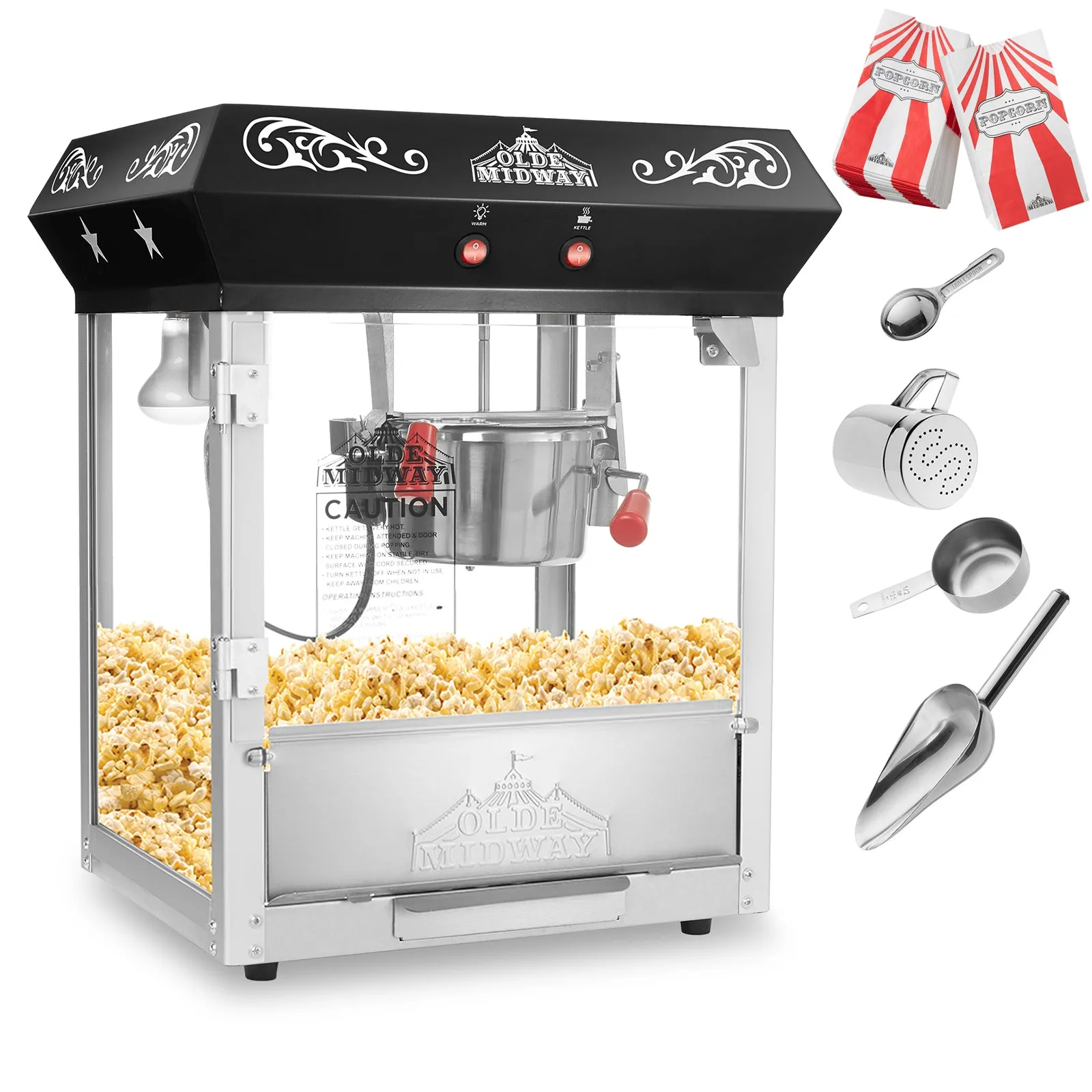 Olde Midway Bar Style Popcorn Machine Maker Popper with 6-Ounce Kettle