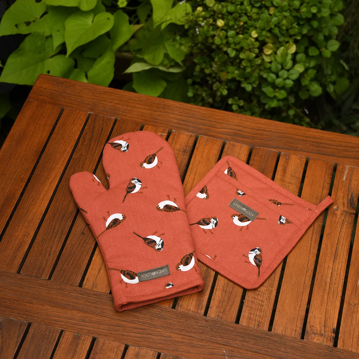 Oven Mitt & Pot Holder Set - Sparrows - Burnt Chilli