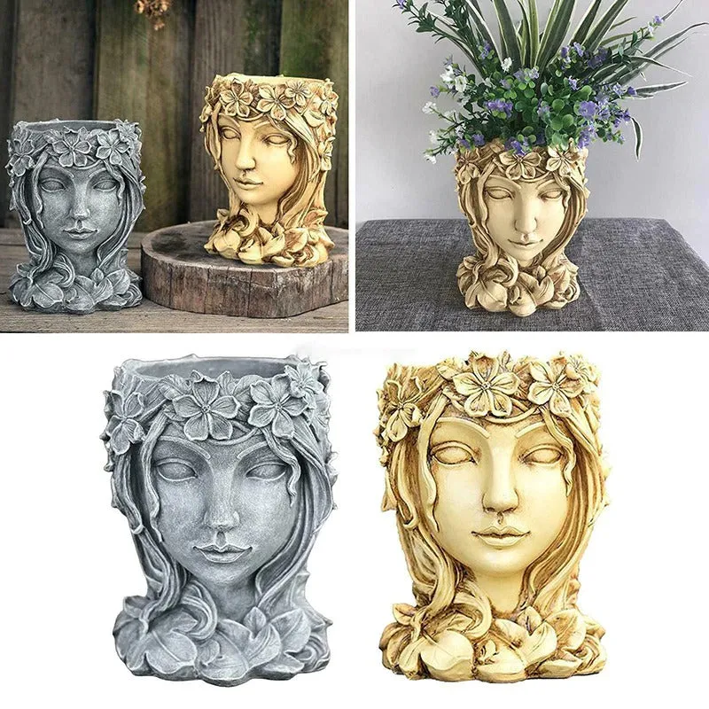 Resin Head Planter Pot Beauty Face Statue