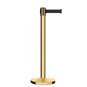 Retractable Belt Barrier Stanchion, Polished Brass Post, Cast Iron Base, 9 Ft. Belt - Montour Line MI630