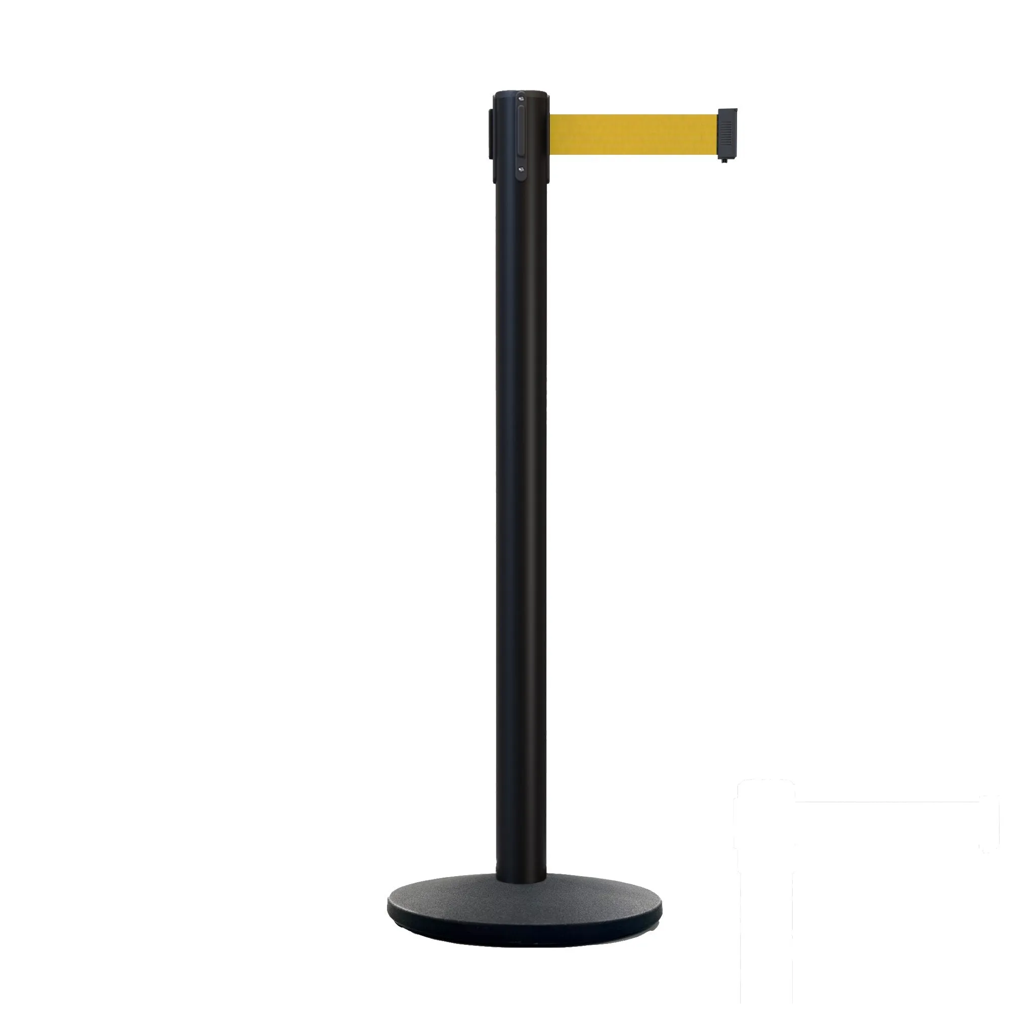 Retractable Belt Barrier Stanchion, Satin Stainless Steel Post with Heavy Duty Cast Iron Base, 16 ft Belt – Montour Line MI650