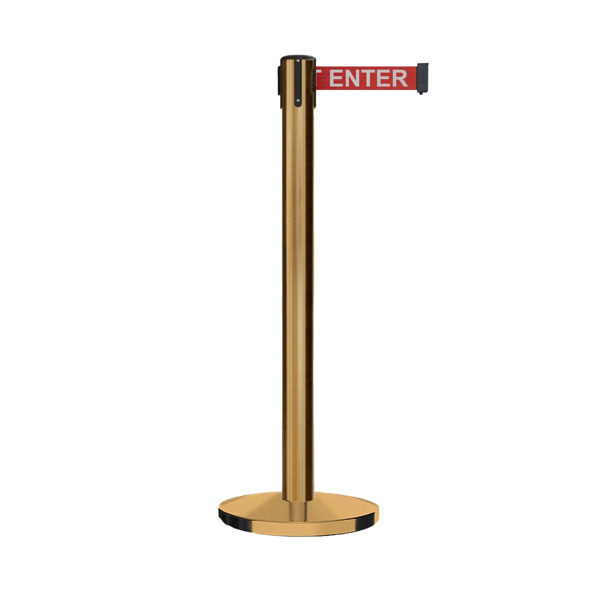 Retractable Belt Barrier Stanchion, Satin Stainless Steel Post with Heavy Duty Cast Iron Base, 16 ft Belt – Montour Line MI650