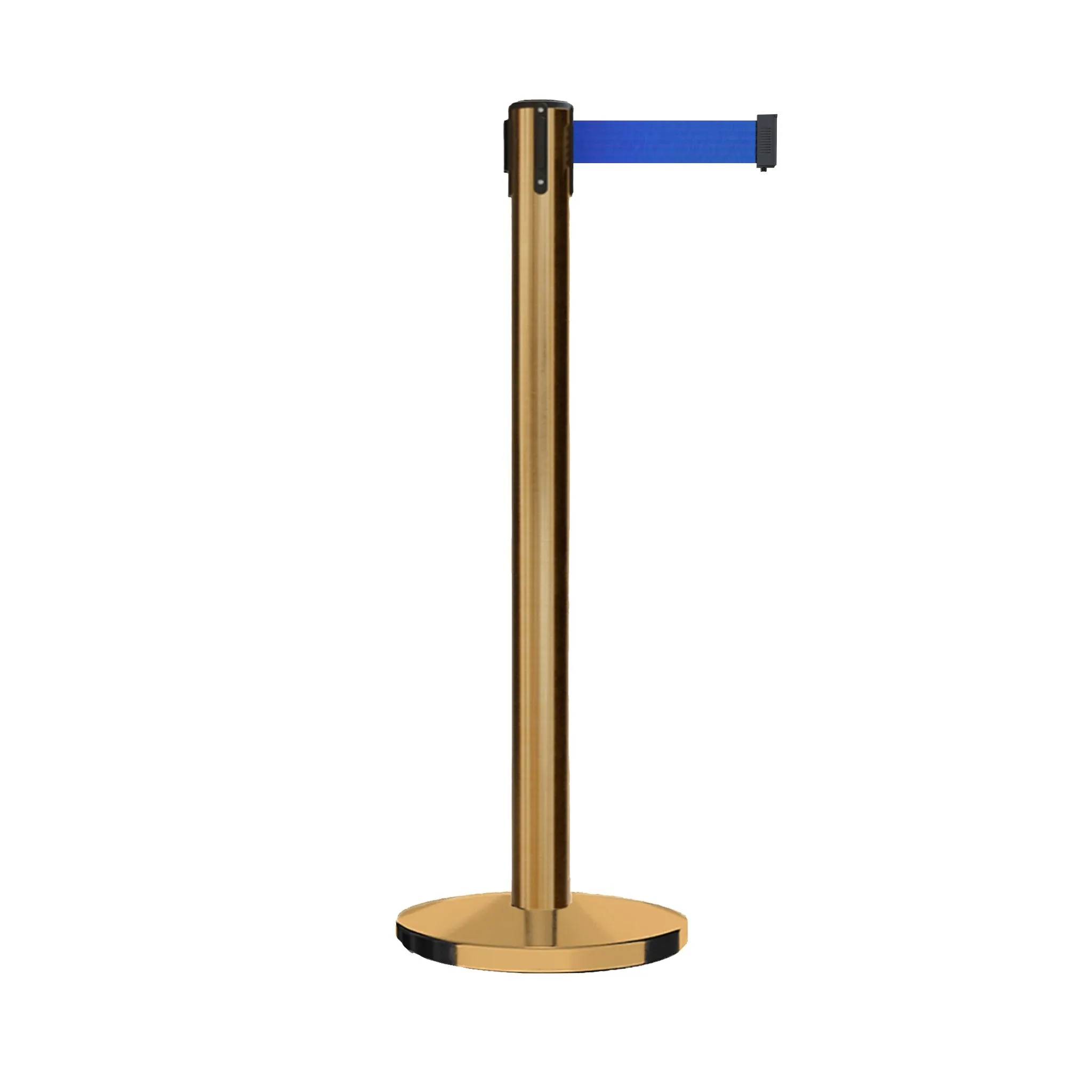 Retractable Belt Barrier Stanchion, Satin Stainless Steel Post with Heavy Duty Cast Iron Base, 16 ft Belt – Montour Line MI650