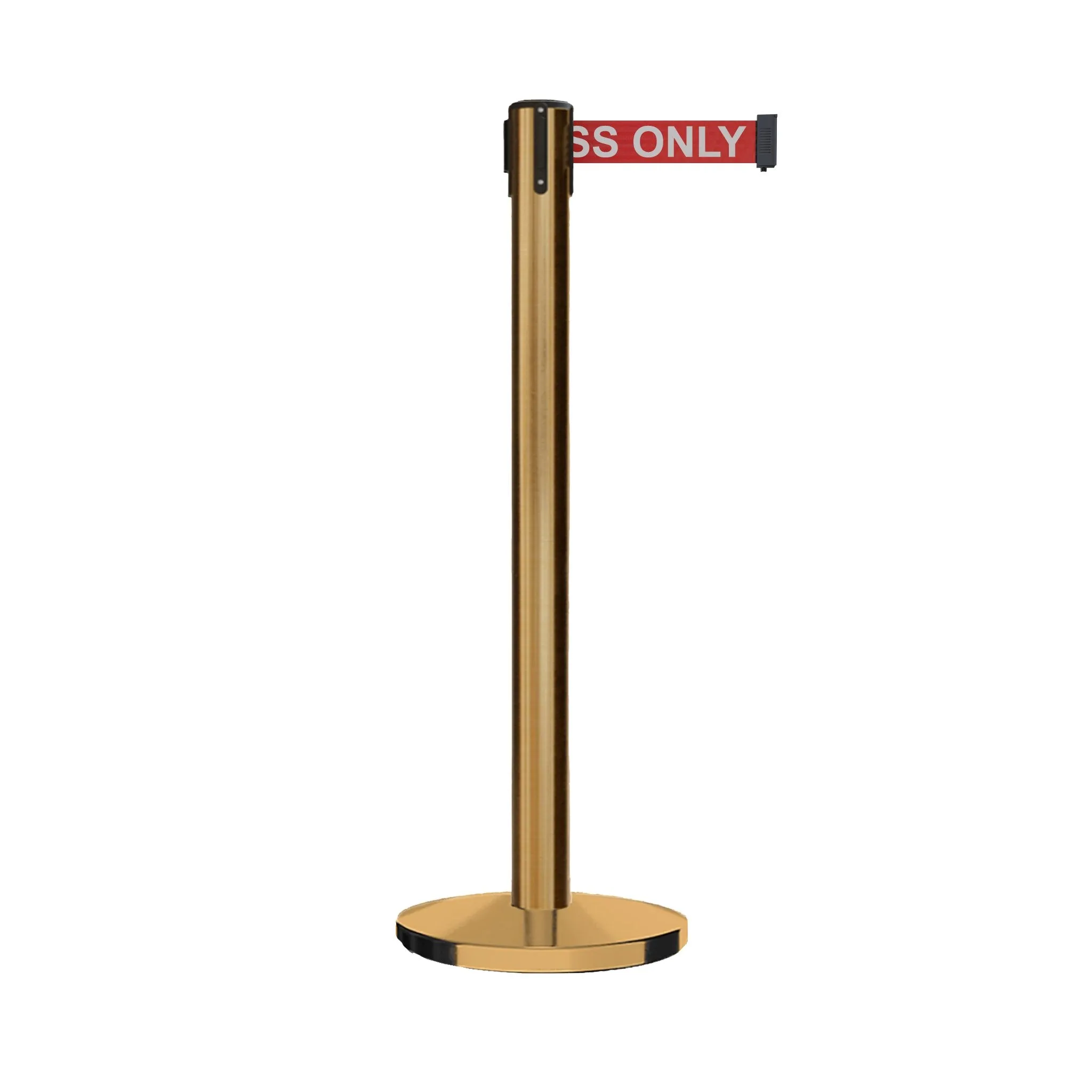 Retractable Belt Barrier Stanchion, Satin Stainless Steel Post with Heavy Duty Cast Iron Base, 16 ft Belt – Montour Line MI650