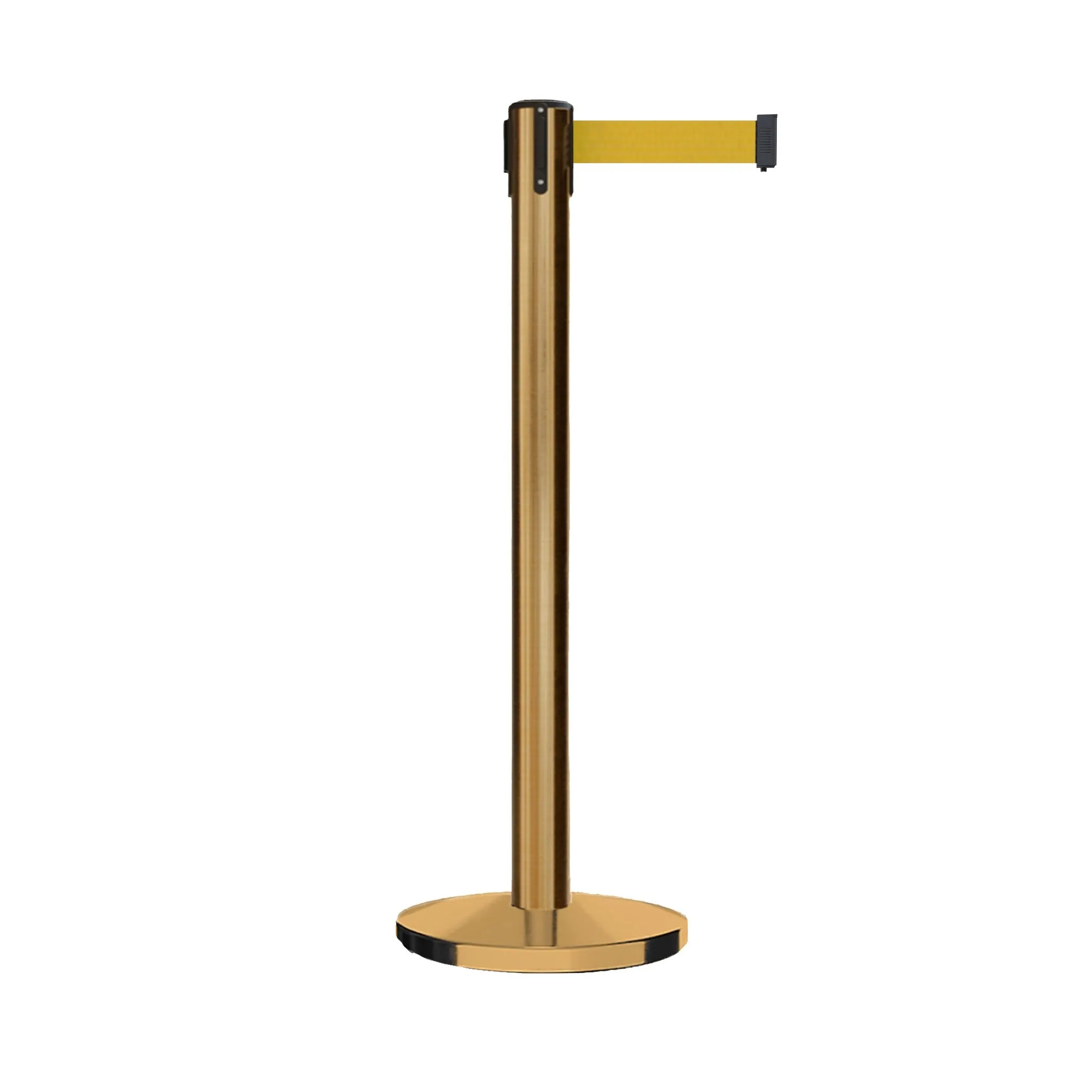 Retractable Belt Barrier Stanchion, Satin Stainless Steel Post with Heavy Duty Cast Iron Base, 16 ft Belt – Montour Line MI650