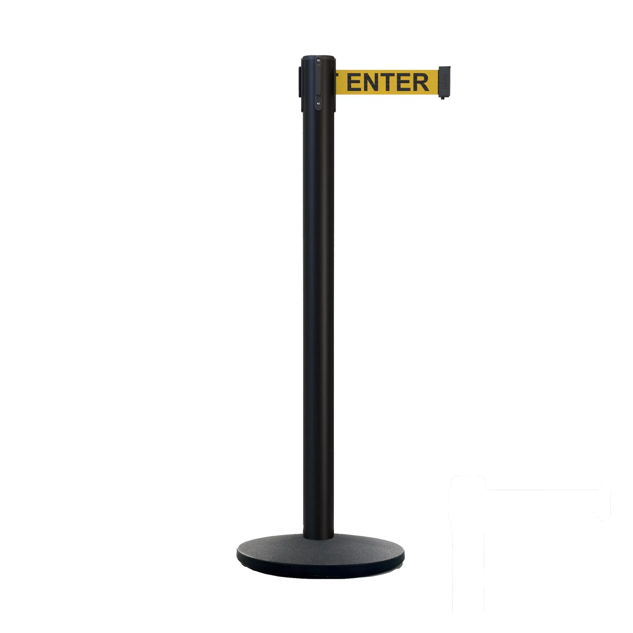 Retractable Belt Barrier Stanchion, Satin Stainless Steel Post with Heavy Duty Cast Iron Base, 16 ft Belt – Montour Line MI650