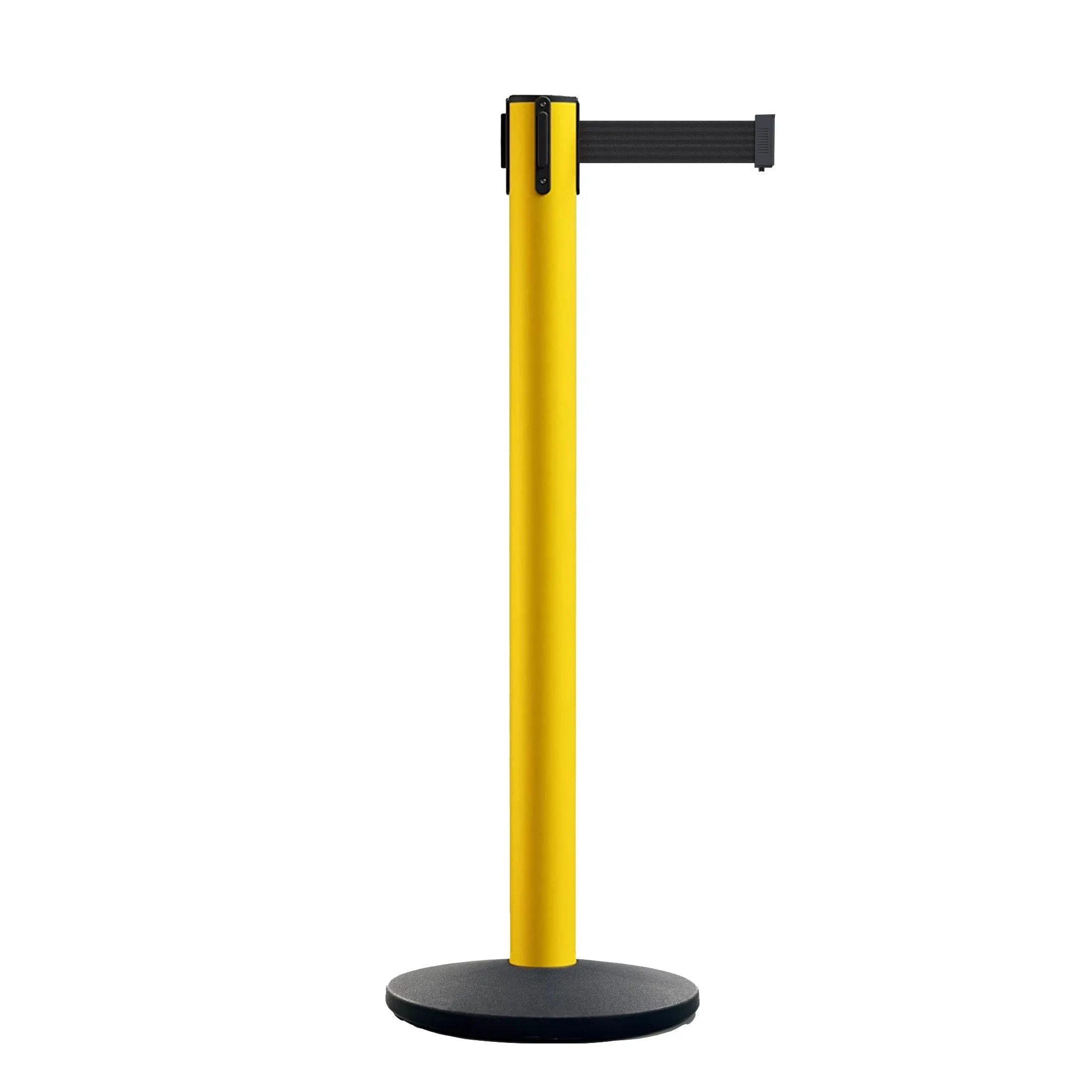 Retractable Belt Barrier Stanchion, Satin Stainless Steel Post with Heavy Duty Cast Iron Base, 16 ft Belt – Montour Line MI650