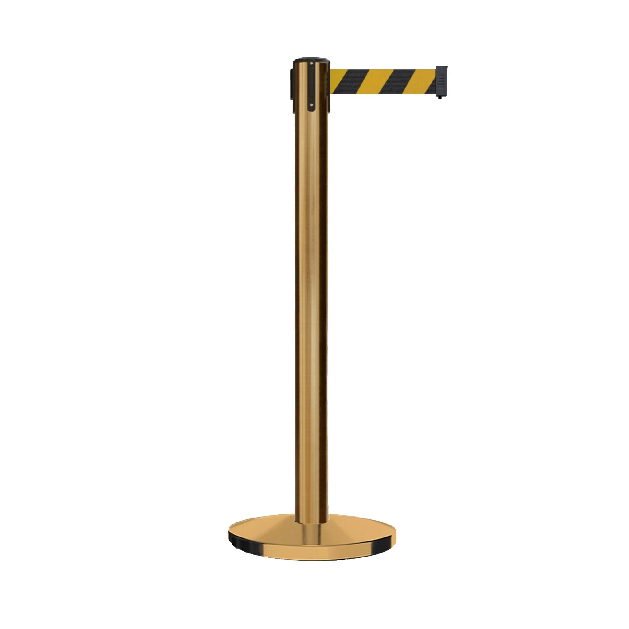 Retractable Belt Barrier Stanchion, Satin Stainless Steel Post with Heavy Duty Cast Iron Base, 16 ft Belt – Montour Line MI650