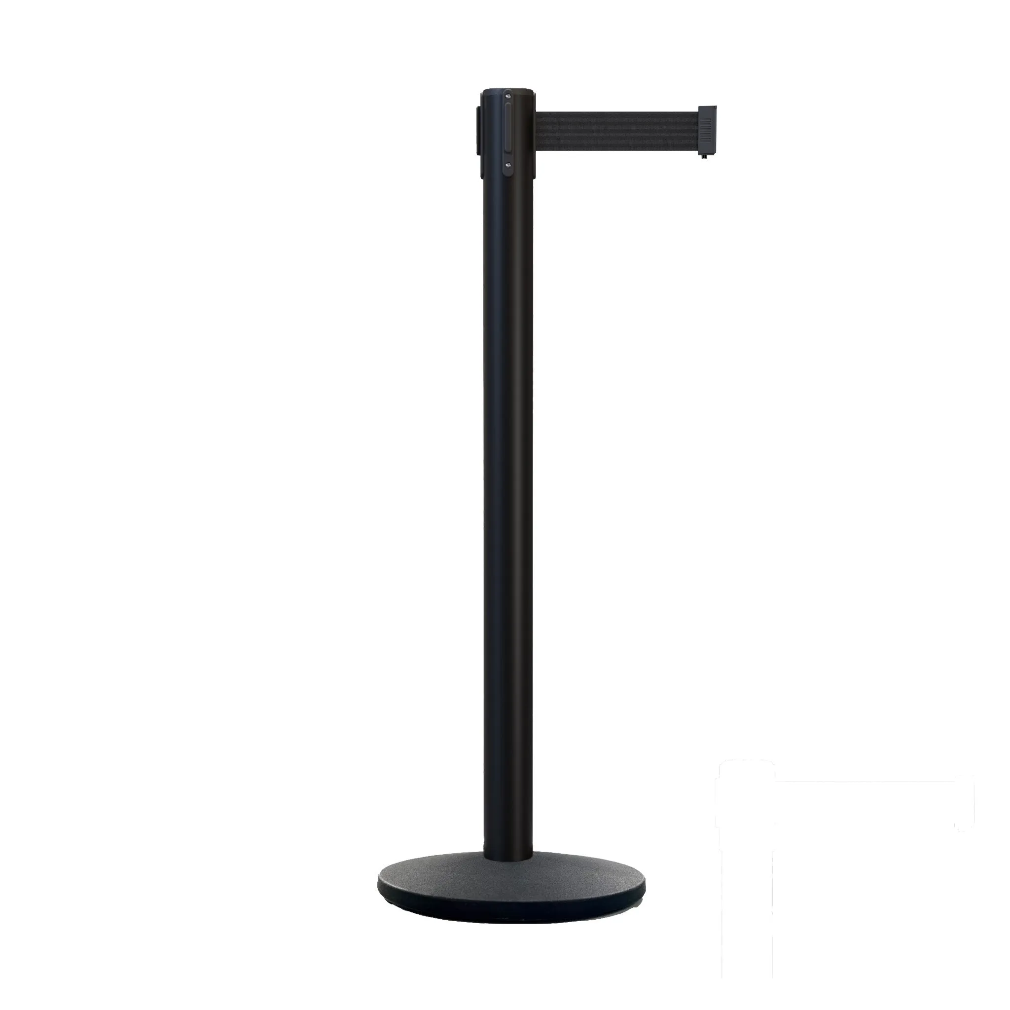 Retractable Belt Barrier Stanchion, Satin Stainless Steel Post with Heavy Duty Cast Iron Base, 16 ft Belt – Montour Line MI650