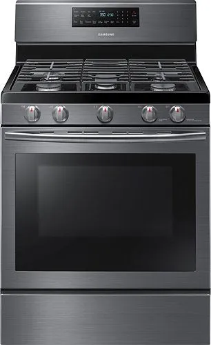 Samsung - 5.8 Cu. Ft. Self-Cleaning Freestanding Fingerprint Resistant Gas Convection Range - Black stainless steel