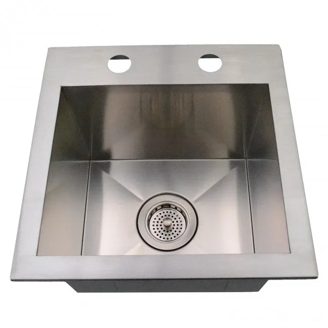 Stainless Steel Self Rimming / Drop In Kitchen Sink, 2 Hole, 1 Bowl, 15"L x 15"W