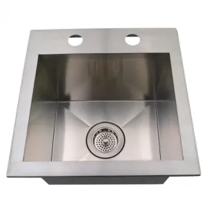 Stainless Steel Self Rimming / Drop In Kitchen Sink, 2 Hole, 1 Bowl, 15"L x 15"W