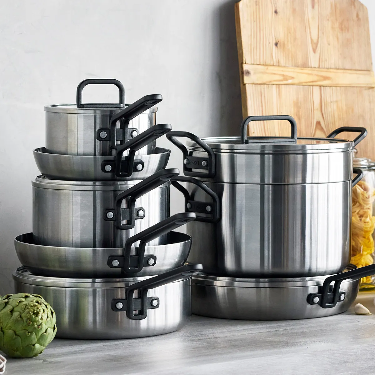 Stanley Tucci™ Stainless Steel Ceramic Nonstick 13-Piece Cookware Set with the Tucci Cookbook