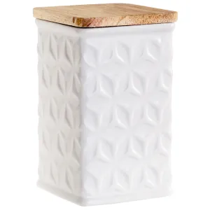 Swan Creek Highly Scented Pillar Candle in Square Ceramic Canister with Lid, White Collection – Assorted Patterns – Home for The Holidays, 13 oz.