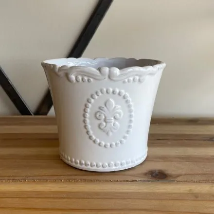 White Fleur De Lis Plant Pot