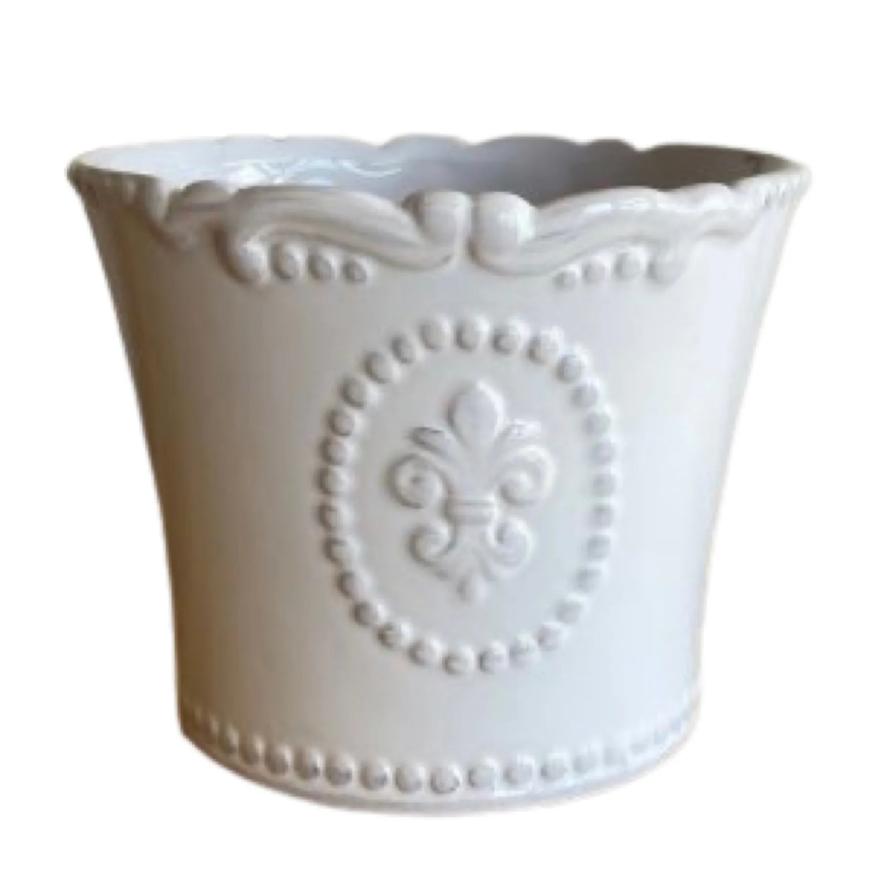 White Fleur De Lis Plant Pot